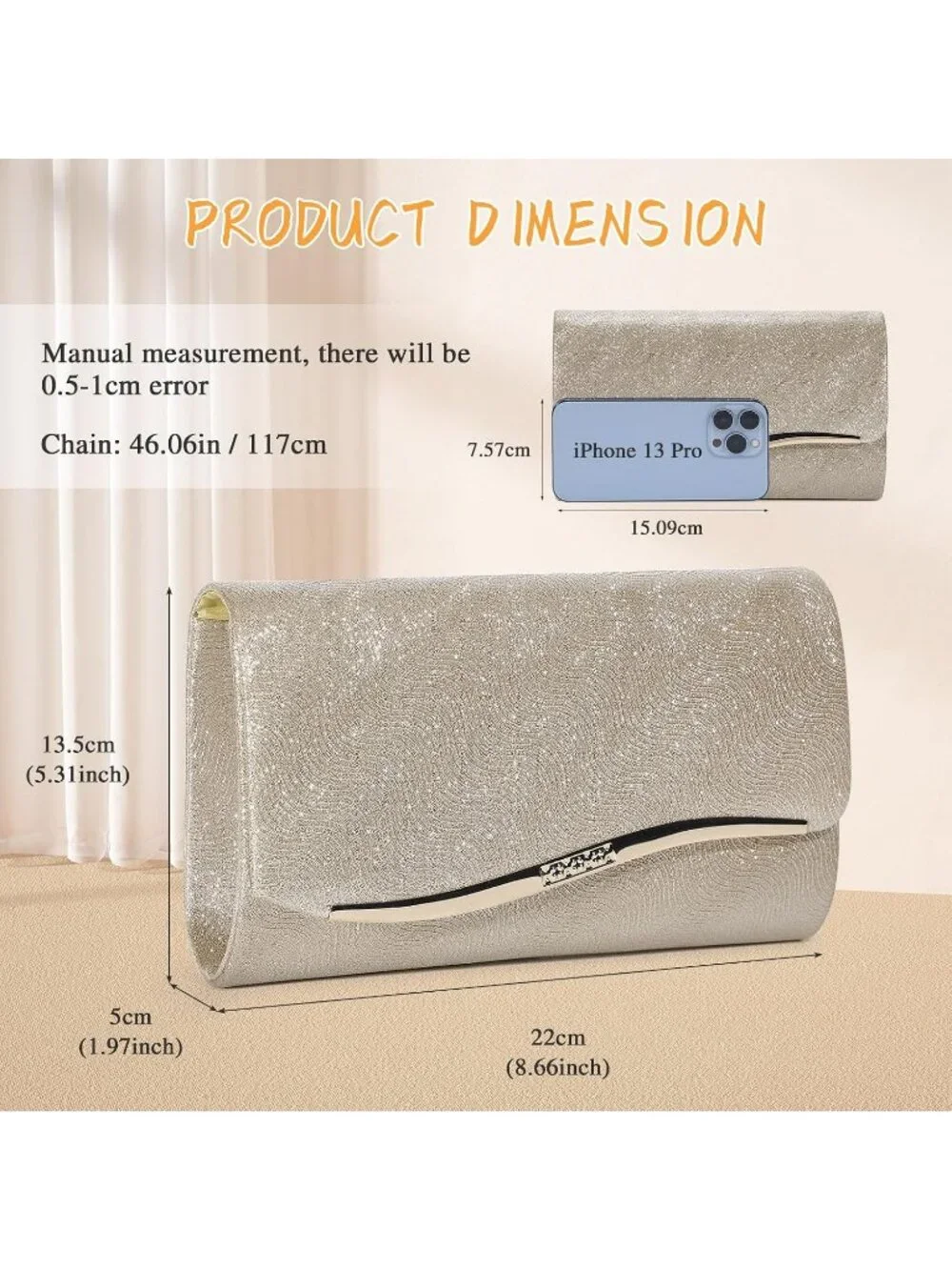 Women's Gold C Clutch Purse Formal Evening Bag Wedding Party Handbag
